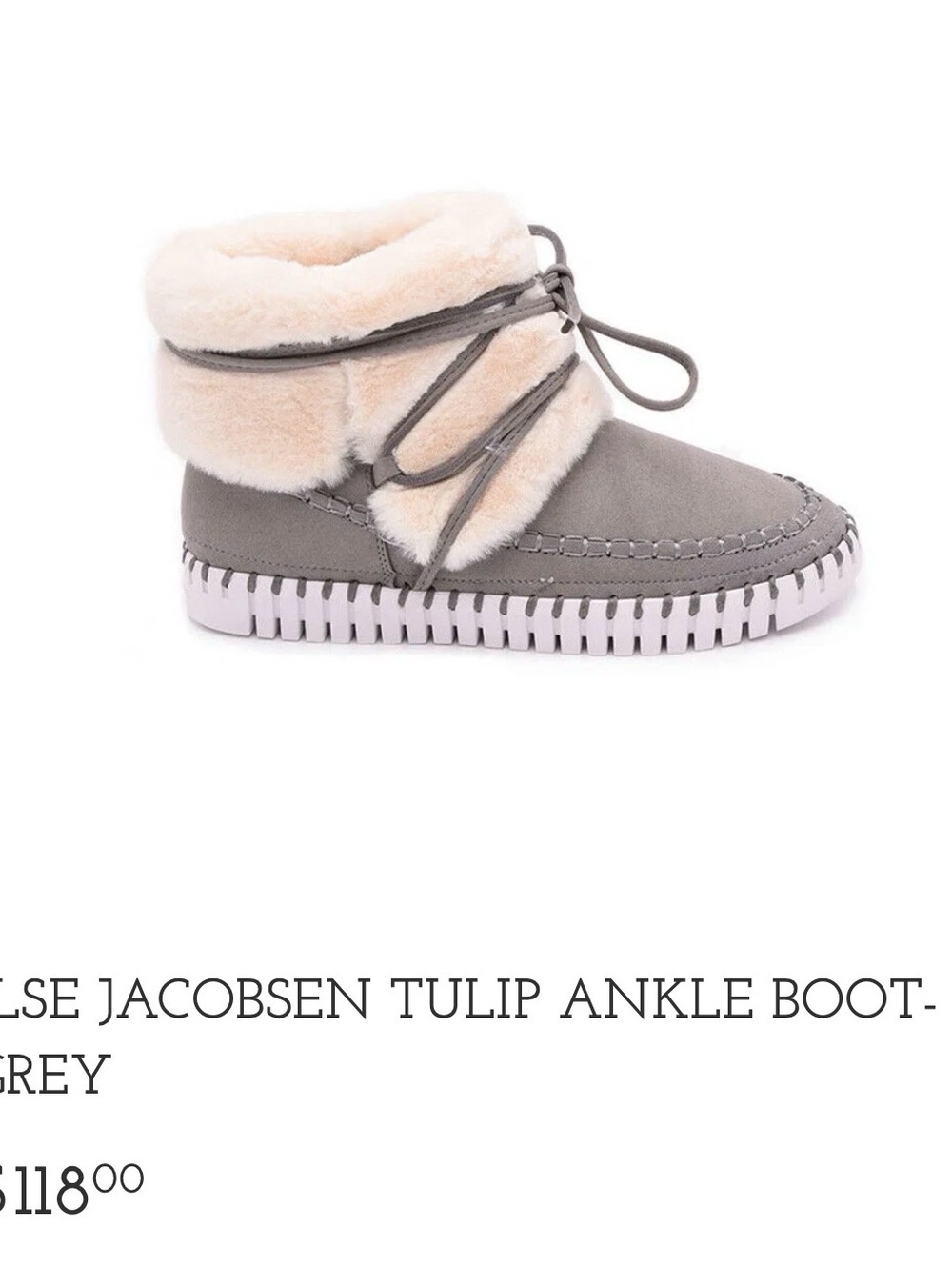 Ilse Jacobsen Grey Tulip Ankle Boot with Cream Shearling Collar EU 40